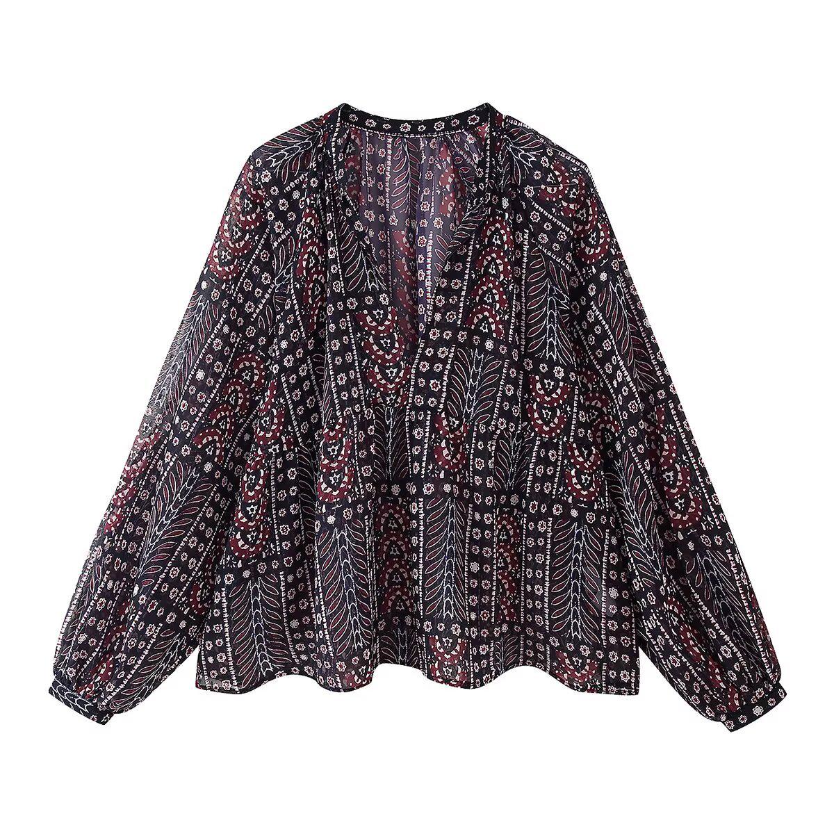 

2025 Spring/Summer Metallic Thread Print Loose Cover-up Shirt Medium