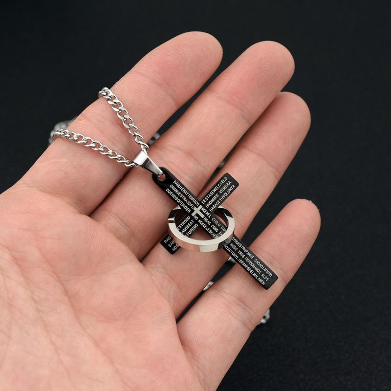 Hip Hop Punk Cross Circle Pendant Long Necklace Unisex Stainless Steel Sweater Chain 1pc