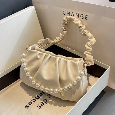 Spring and Summer New Pearl Pleated Cloud Underarm Bag Niche Popular Shoulder Messenger Bag Trendy Versatile Woman