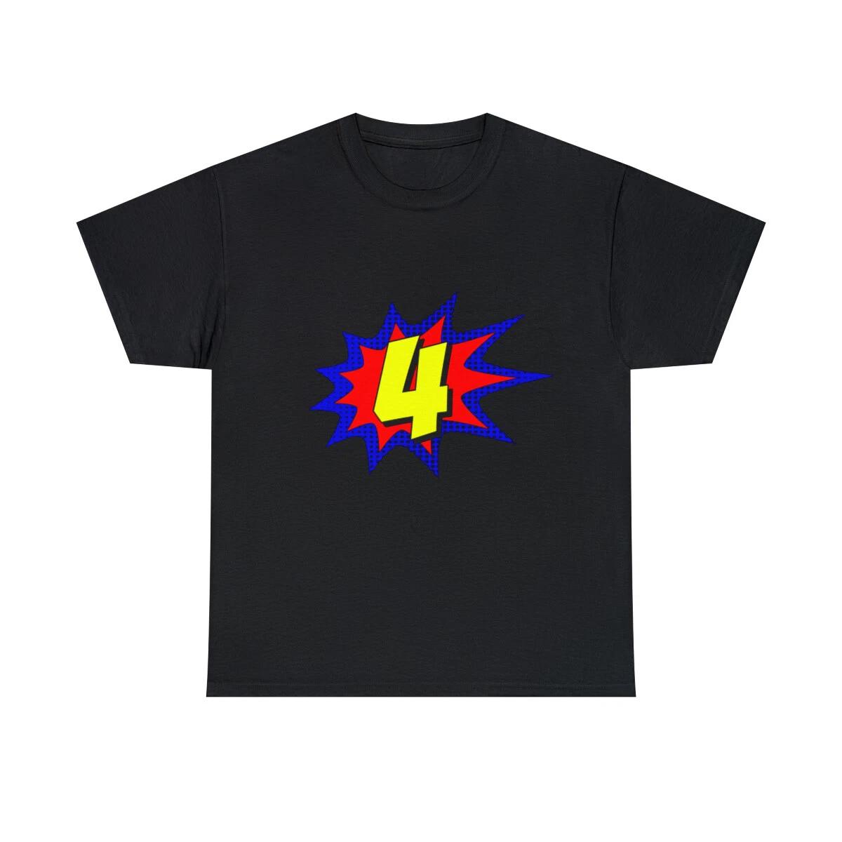 Superhero 4 Years Old Birthday Graphic Tee Shirt, S-5XL 2XL