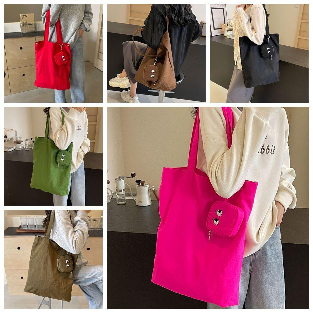 With Storage Bag Solid Color Shoulder Bag Shopping Bag Colorful Handbag  Students