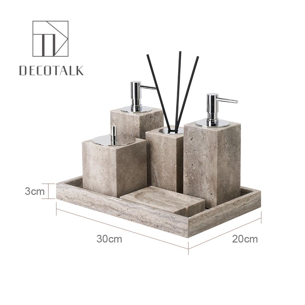 Set da Bagno Travertino Grigio Argento Wabi-Sabi: Vassoio e Decorazione per Lavabo.