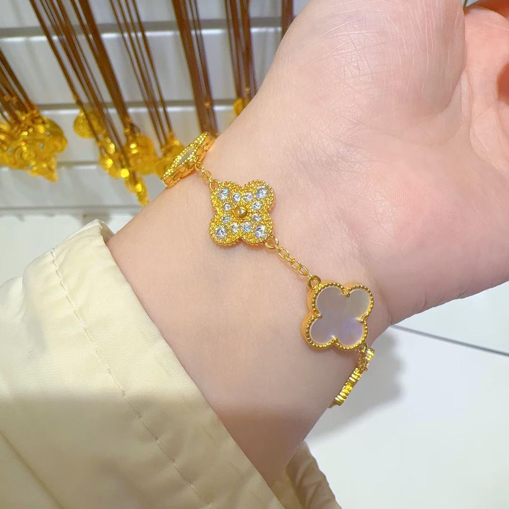 15MM Color-retaining Real Shell Four-leaf Clover Bracelet Adjustable High-class Versatile Women's Bracelets