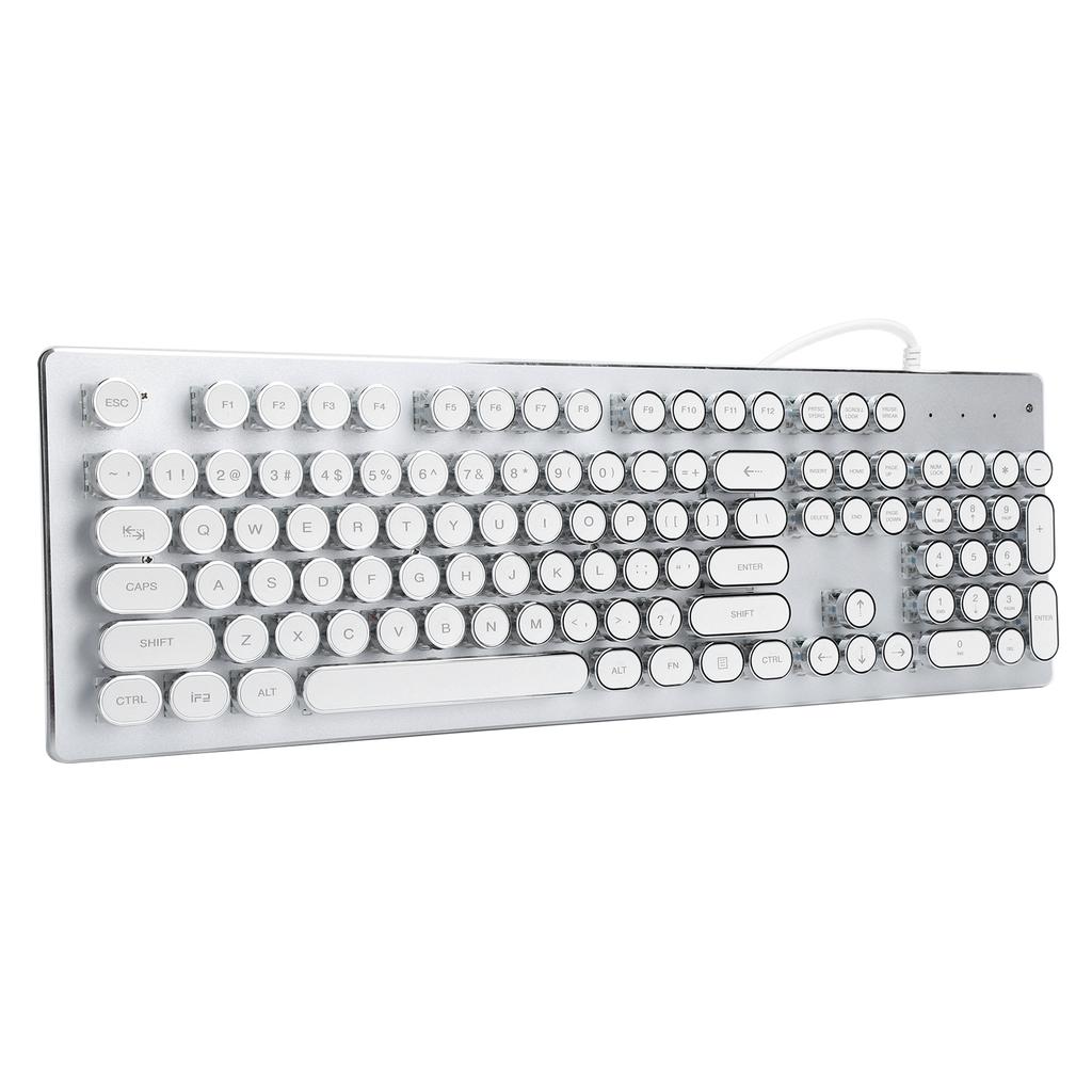 Retro Wired Gaming Mechanical Keyboard Key Click with 104 Keys Mixed Light Ergonomic DesignWhite