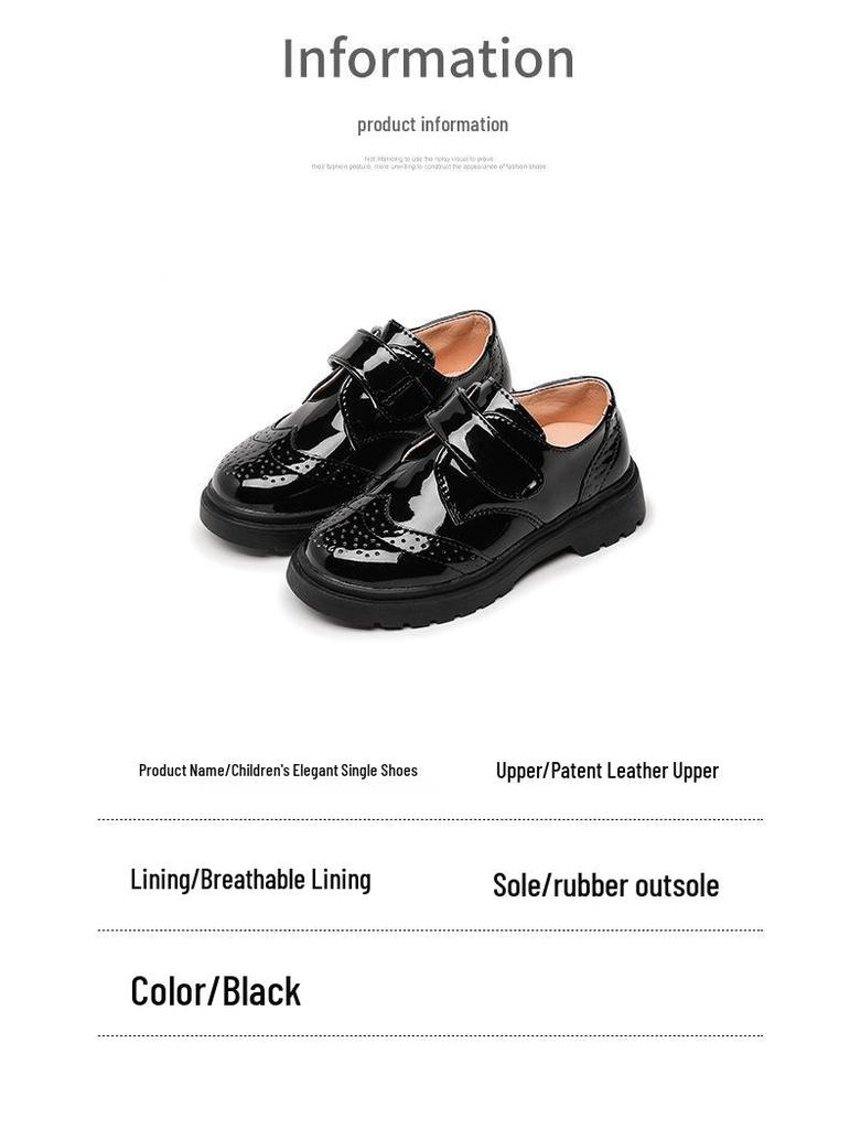 Boys' Black Leather Shoes Soft Sole, Korean-Style, for Spring/Autumn 2025 School Performance.