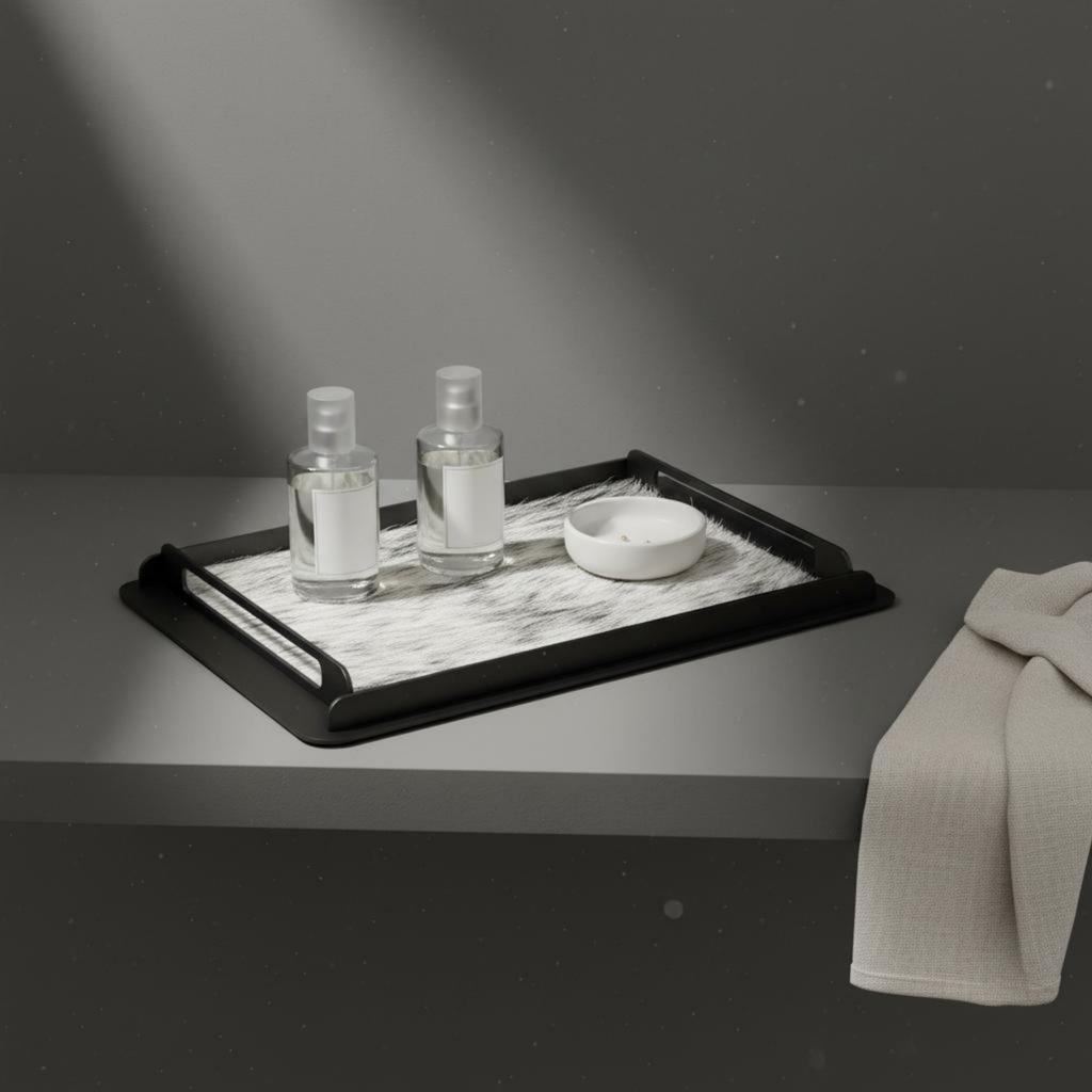 Horsehair Tray Modern Minimalist Faux Hair-Covered Tray Decor Textured Surface Multi-Use Storage for Coffee Table