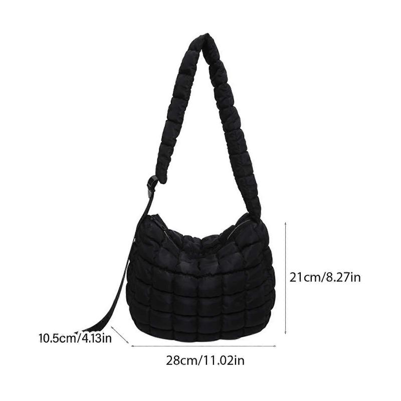 Women Quilted Puffer Shoulder Bag Lightweight Crossbody Satchel Handbag with Adjustable Strap for Travel Work Shopping  White