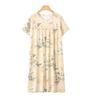 Floral Print Cotton Silk Knee-Length Dress for Middle-Aged Women – Lightweight, Short-Sleeved, Loose-Fit, Plus Size