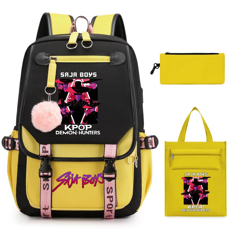 K-Pop Anime Cartoon Printing Casual Student Backpack Shoulder Bag Pencil Case Three-Piece Set