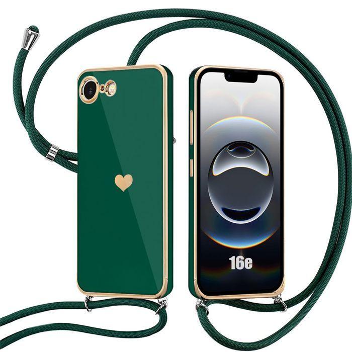Coque de protection pour iPhone 16e - BOOLING - Vert Nuit - Silicone Antichoc - Anti-Rayures - Cordon Réglable