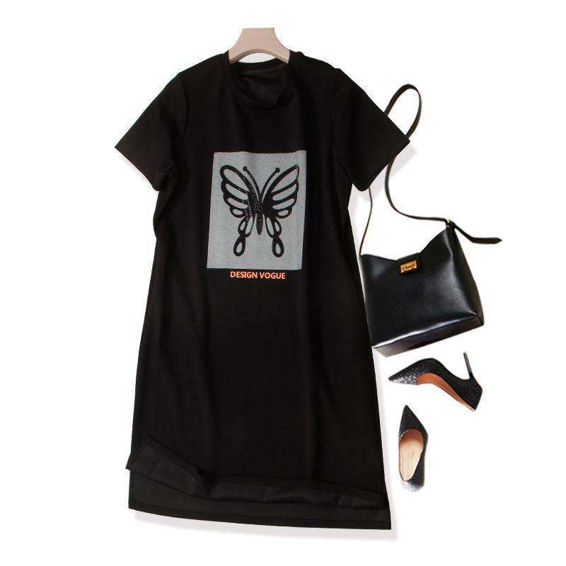 

Japan Issue Deduction! No Sense of Restraint ~ Women s Short Sleeve Breathable Cotton Water Soluble Diamond Butterfly Five-Color Pocket Dress Summer Black L