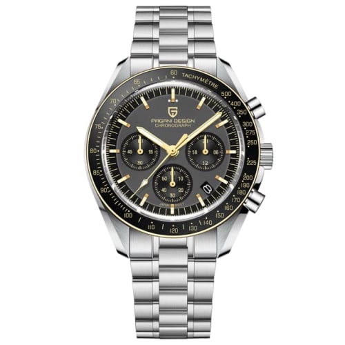 

Pagani Design Men s Watch, Made in Japan, Seiko Quartz Movement, Speedmaster Chronograph, Waterproof Case, Stainless Steel, Leather Strap, Sapphire Cr