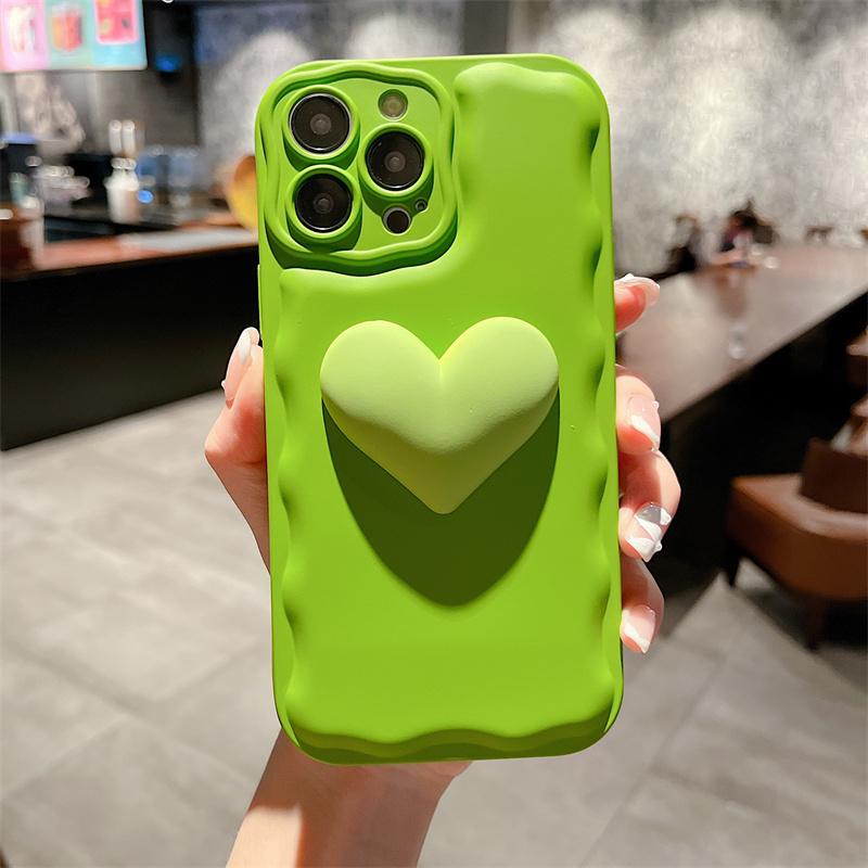 3d Creative Love Heart Wavy Edge Mustard Green Telefonveske For Iphone 14 13 Pro Max 12 11 X Xs Xr 7 8 Plus Beskyttende bakdeksel