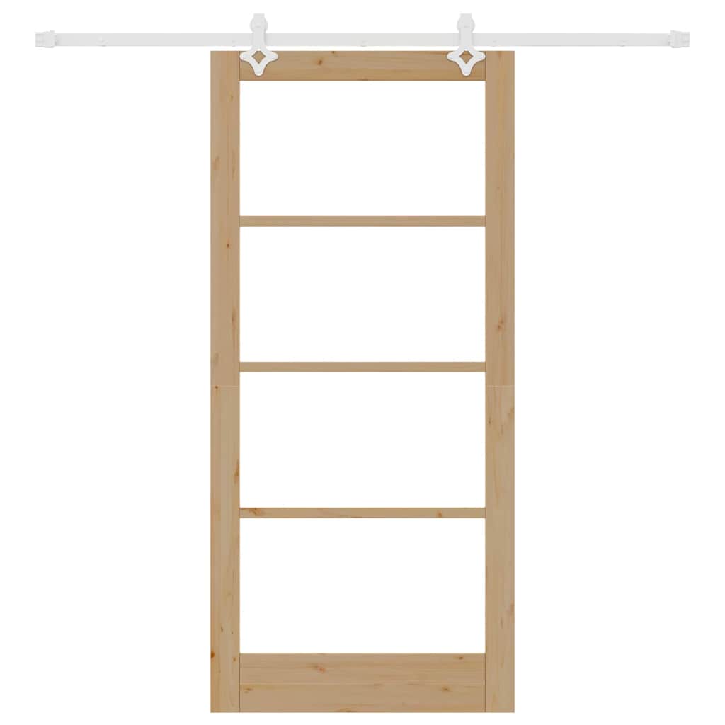 Sliding Door Natural 93 X 202 Cm Solid Pine Wood and Glass