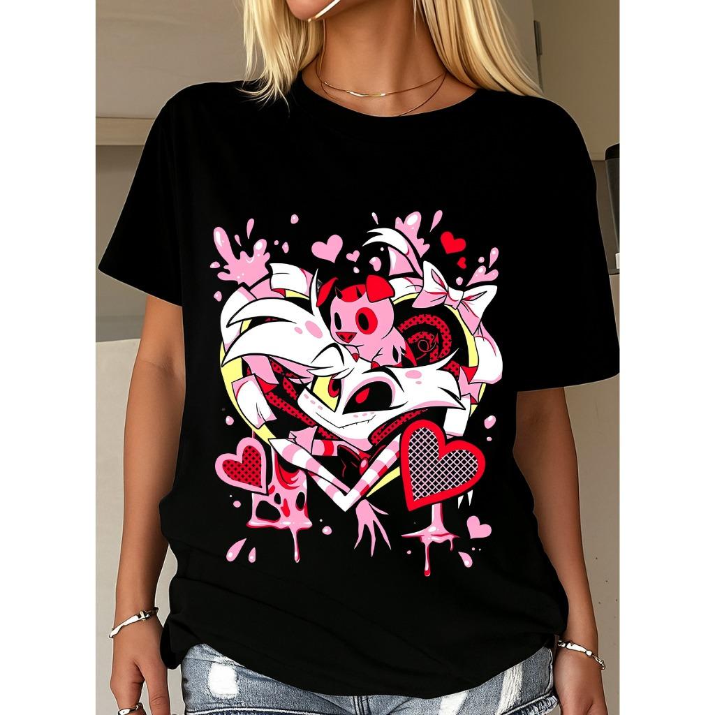 Fit Hazbin Hotel Alastor What Now Jumbo Print Charcoal Women's T-Shirt Unisex Graphic Cotton Tee Printing High-end Luxury Unisex Style
