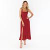 Women Summer Casual Sleeveless Spaghetti Strap A-Line Dress High Waist Long Split Solid Color Dresses