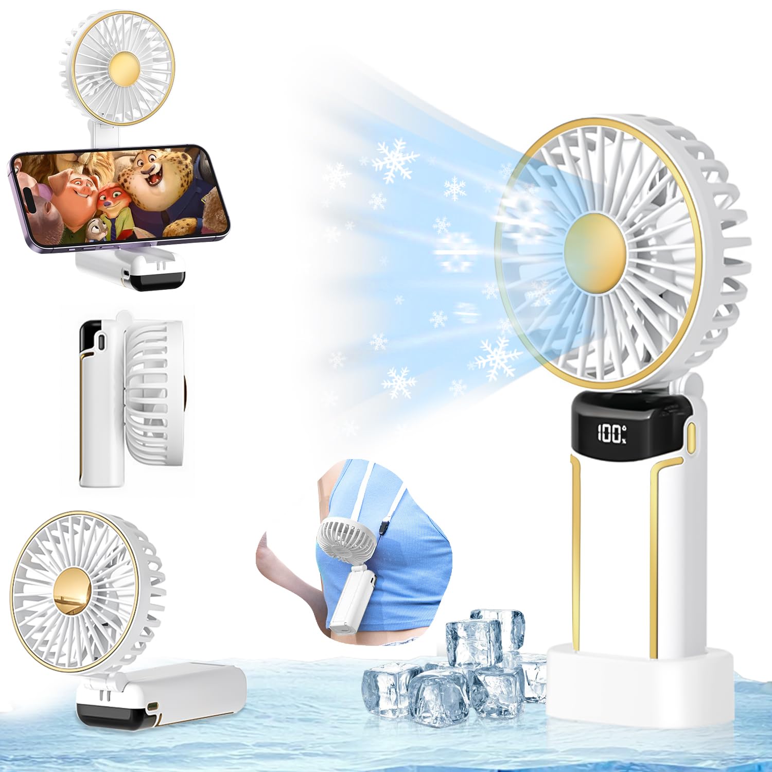 

ZRZK Handy Fan New Portable Handheld Small Tabletop 5000mAh Large 5 Speed Up to 24 Hours of Neck Includes Japanese Instruction Manual [2025 Design, білий