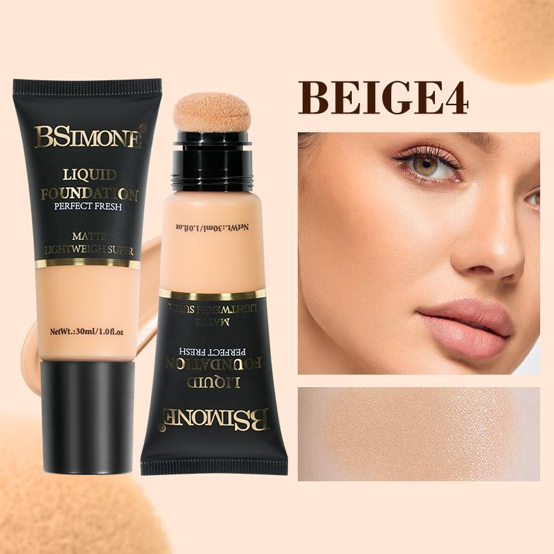 Bsimone Coverage Foundation Long-Lasting Oil Control Waterproof Liquid Foundation Matte Finish Concealer With Sponge Brush Head