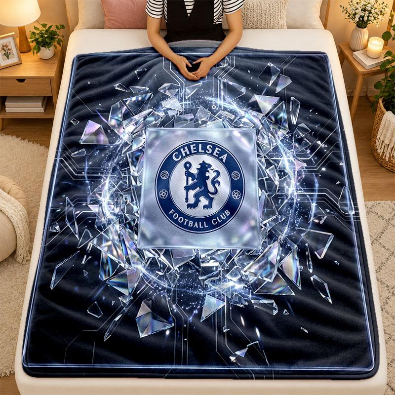 Flannel BlanketChelsea FC Warm Soft Throw Blanket for Indoor Sofa Bed Living Room Use