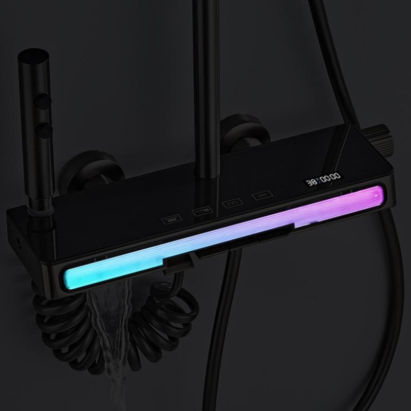 Luxury Bathroom Shower System Shower Faucet Full Set with Light Piano Key Smart Temperature Digital Display Hot Cold Mixer