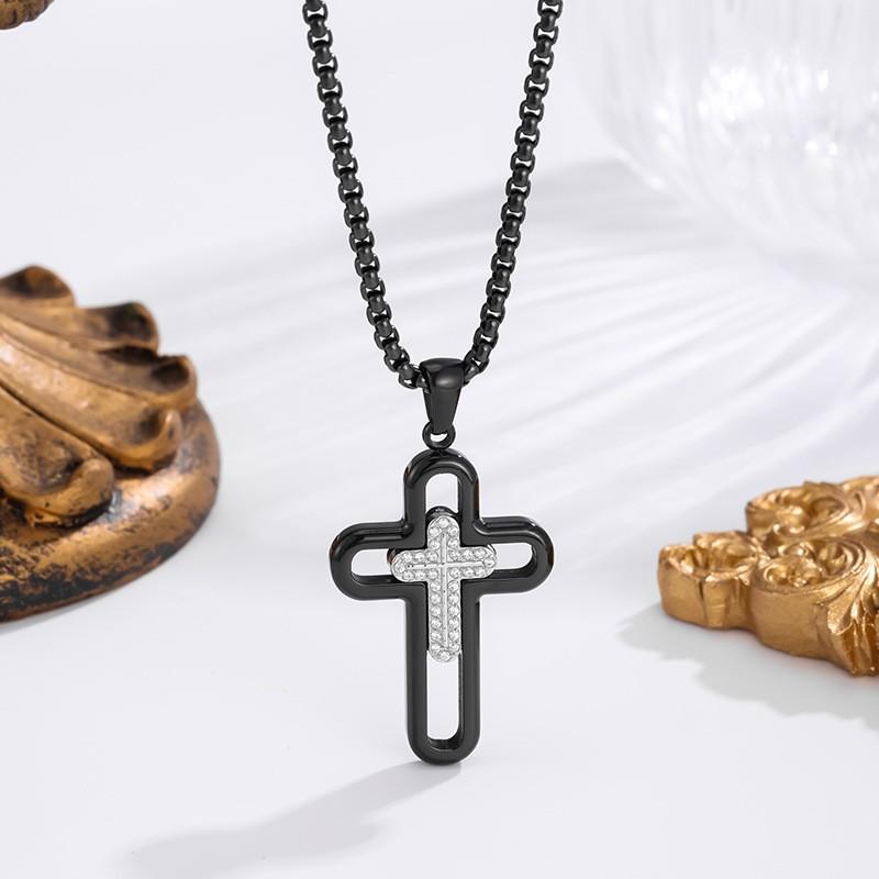 2026 Stone Cross Necklace Fashion Light Luxury Necklace Jewelry Premium Jewelry Full Diamond Men's Necklace