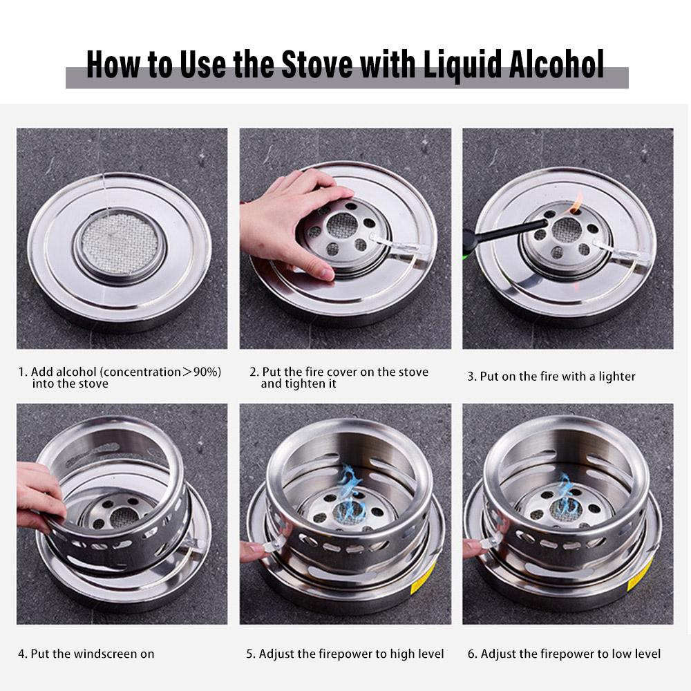 Outdoors Stainless Steel Alcohol Stove with Pot Portable Burner Rustproof Anti-corrosion Cooking