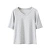 Women's V-Neck Mid-Sleeve Cotton T-Shirt - 2025 Spring/Summer Collection, Fitted Waist, Solid Color