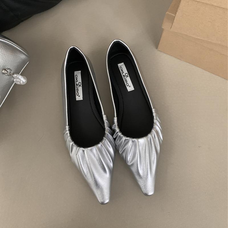 Fashion SUOJIALUN Spring New Brand Women Flat Shoes Fashion Pleated Ladies Elegant Boat Shoes Pointed Toe Shallow Slip On Single Shoes