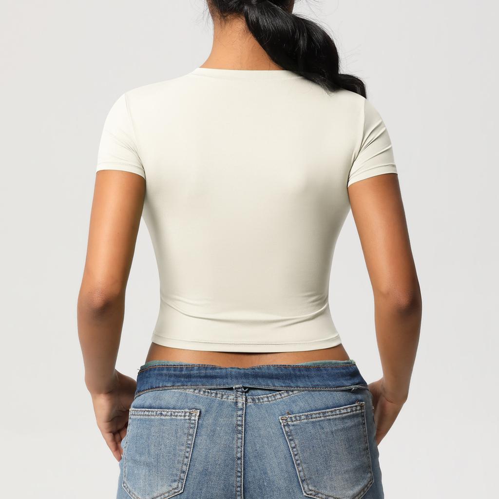 Double Sided Nylon Casual Tight Quick Drying Pilates Top Yoga Suit Short Sleeved Running Fitness T-shirt