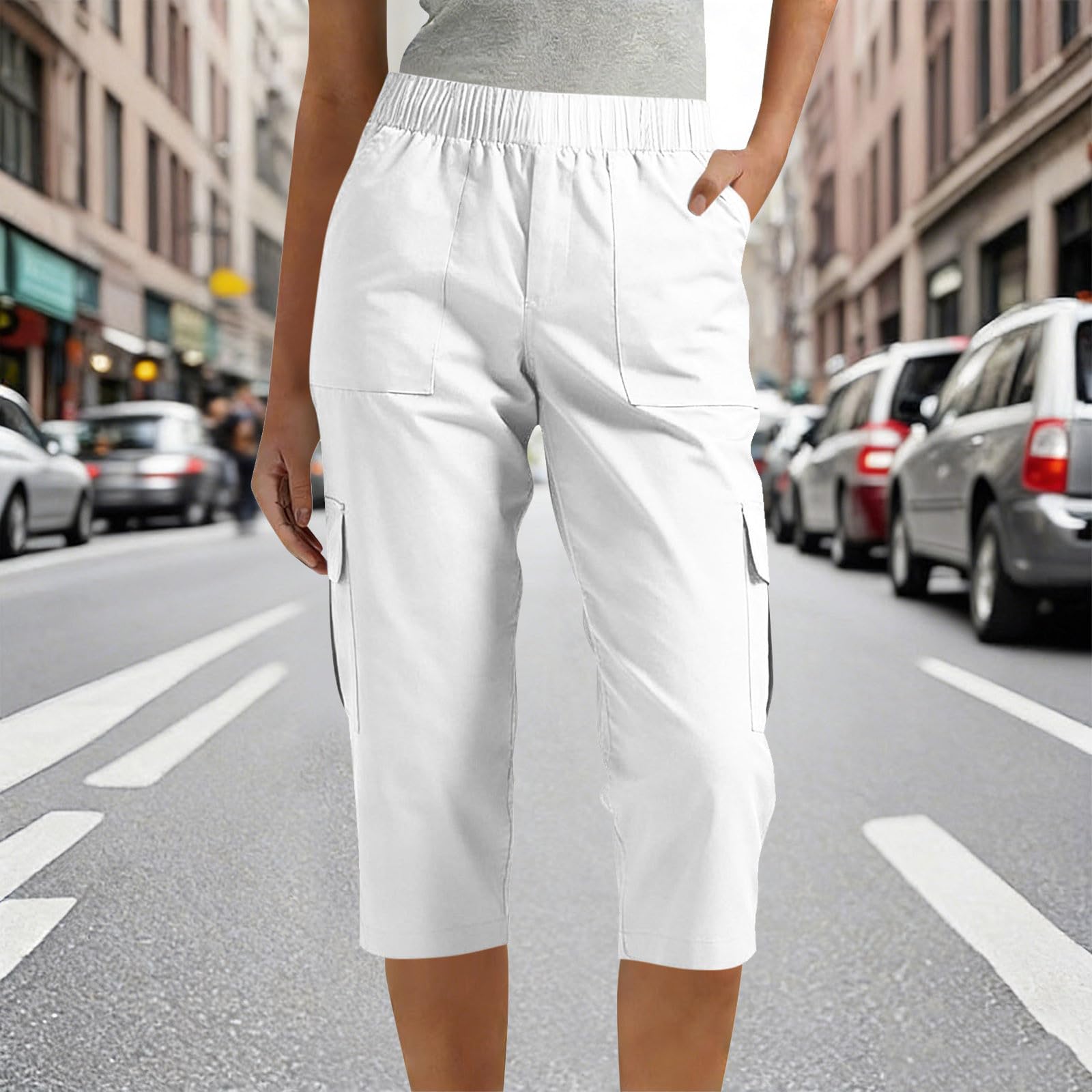 Women s Workwear Cropped Pants with Pockets S белый