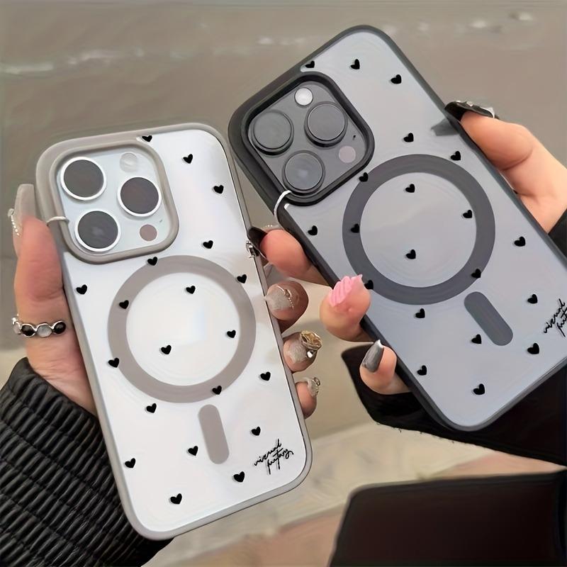 For Wireless Charging Magnetic Phone Case for iPhone 17 13 12 14 15 16 Pro Max 11 16E 16 Plus 17 Air With Black Love Heart Cover