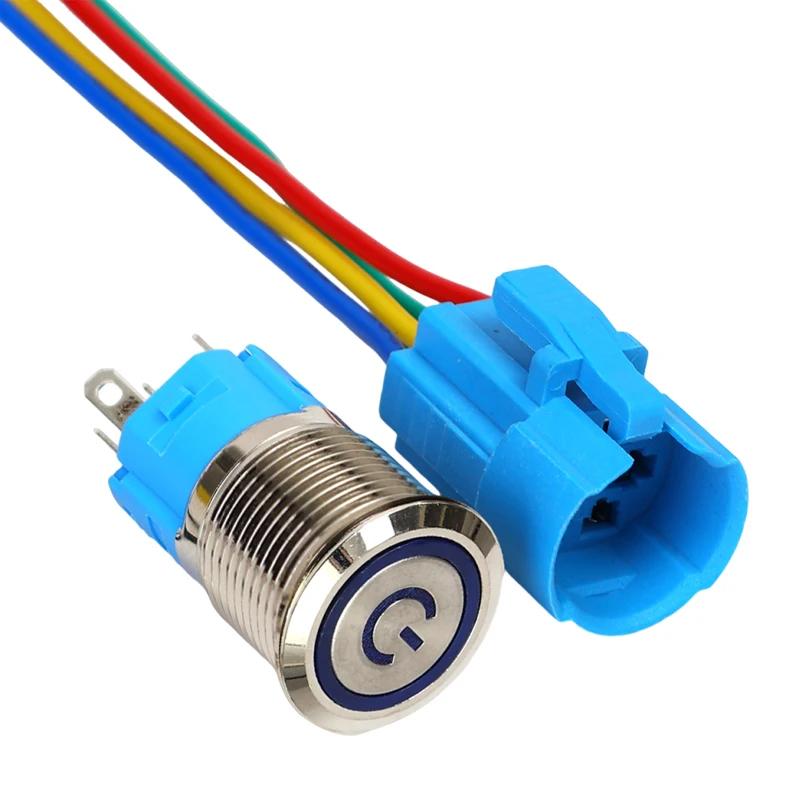 16mm Push Button Switches 12V LED Waterproof Metal Latching Switch for Marine Push Button Car Audio Push Button Switch