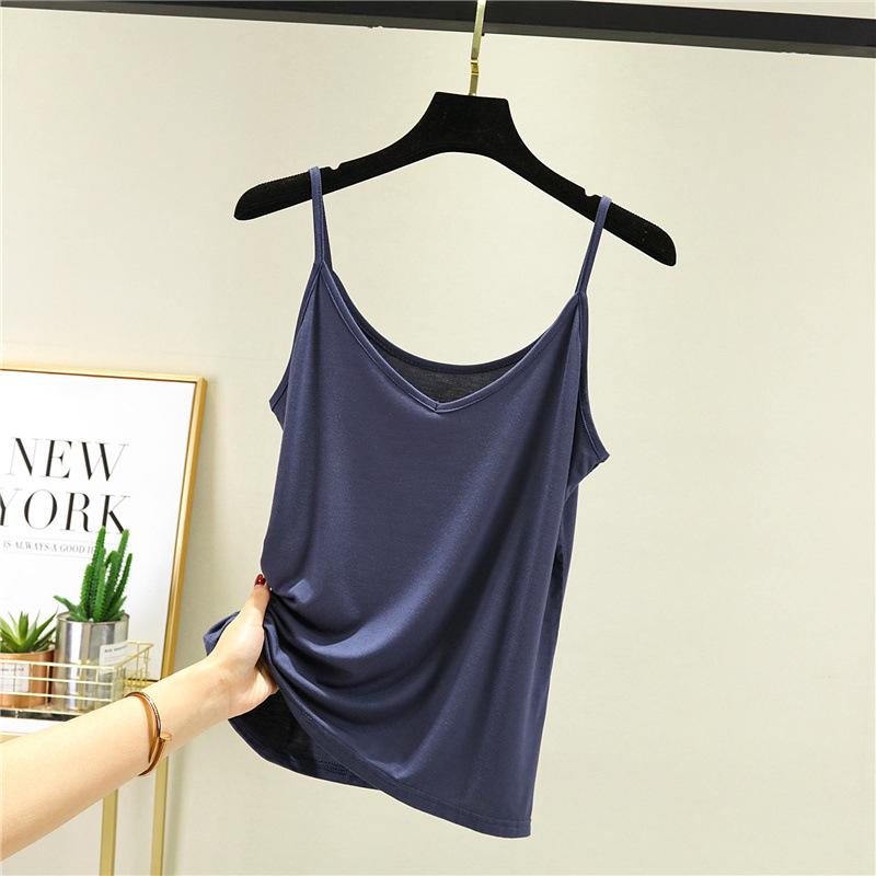 Modal Small Suspender Women's Solid Color V-Neck Sleeveless Slim Bottom Vest Wear Inside Top Shot Can Be Weared Outside