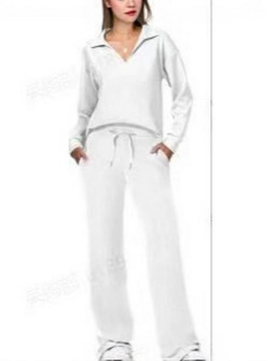 

2025 Autumn/Winter Women s V-Neck Long-Sleeve Two-Piece Drawstring Casual Set S білий
