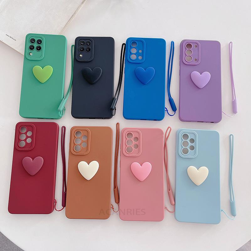 M 32 33 52 53 Love Heart Lanyard Silicone Case For Samsung Galaxy A12 A22 A51 A71 M52 M53 M33 M23 M32 4g 5g Camera Cover Note 20