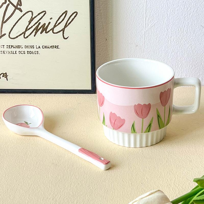 Gift Box Girly Tulip Perfume Cup Mug Pink Duo Couple Cute Ceramics
