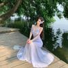 French Beautiful Seaside Vacation Purple Mesh Suspender Dress Women's Pure Desire Sexy Waist Hip Fish Tail Dress