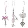Bow-Love Nøkkelring Krystall Y2k Beaded Telefon Snorreim Charm Cross-Anheng Telefonkjede Anti-Lost for kvinner Jenter Rosa