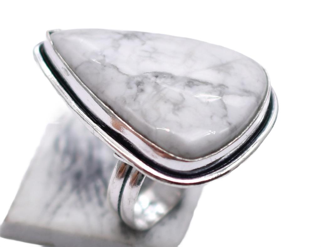 Howlite Natural Gemstone Antique Silver Plated Ring US Size-5.25 R 5204
