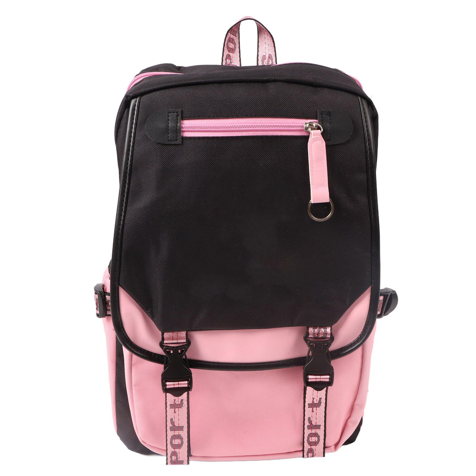 

Travel Backpack with USB Charging Port and Headphone Hole Casual Double Shoulder Bag Black Pink