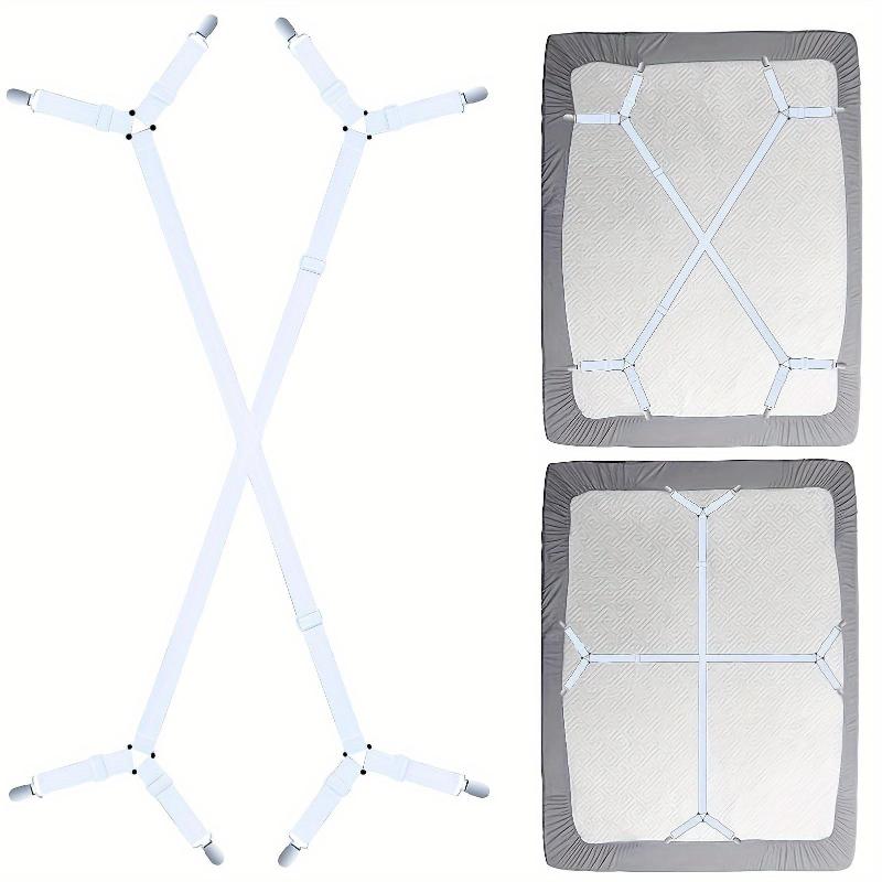 Fascia Regolabile a 2 Pezzi per Lenzuolo - Supporto Incrociato per Tutte le Misure di Materasso, Fissaggi Triangolari Elastici, Nylon Nero, Porta Lenzuolo