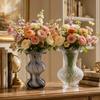 Clear Hobnail Glass Flower Vase with Ruffled Rim, Handmade Bubble Texture Vase for Home Decor