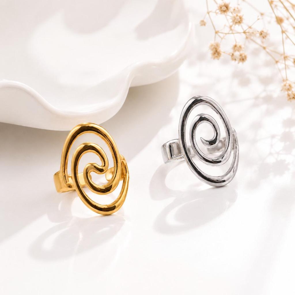 High-End Stainless Steel Spiral Open Ring – Stylish Minimalist Finger Jewelry for Women
