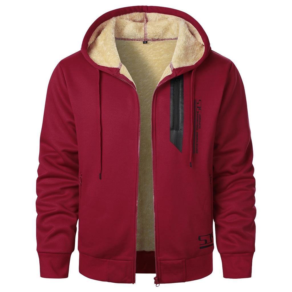 Heren Winter Effen Kleur Digitaal Bedrukt Plus Fluweel Verdikt Sweatshirt Heren Rits Vest Jas