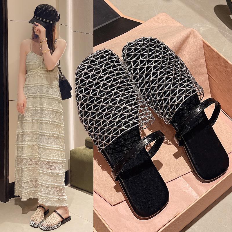 Fashion Mesh Women Slippers Summer Luxury Designer Rome Walking Leisure Round Toe Slingback Outdoor Dress Beach Shoes fashion slides