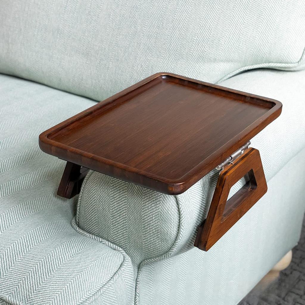Clip-On Sofa Wooden Armrest Tray for Snacks Drinks Remotes Couch Arm Side Table Holder for Living Room Comfort