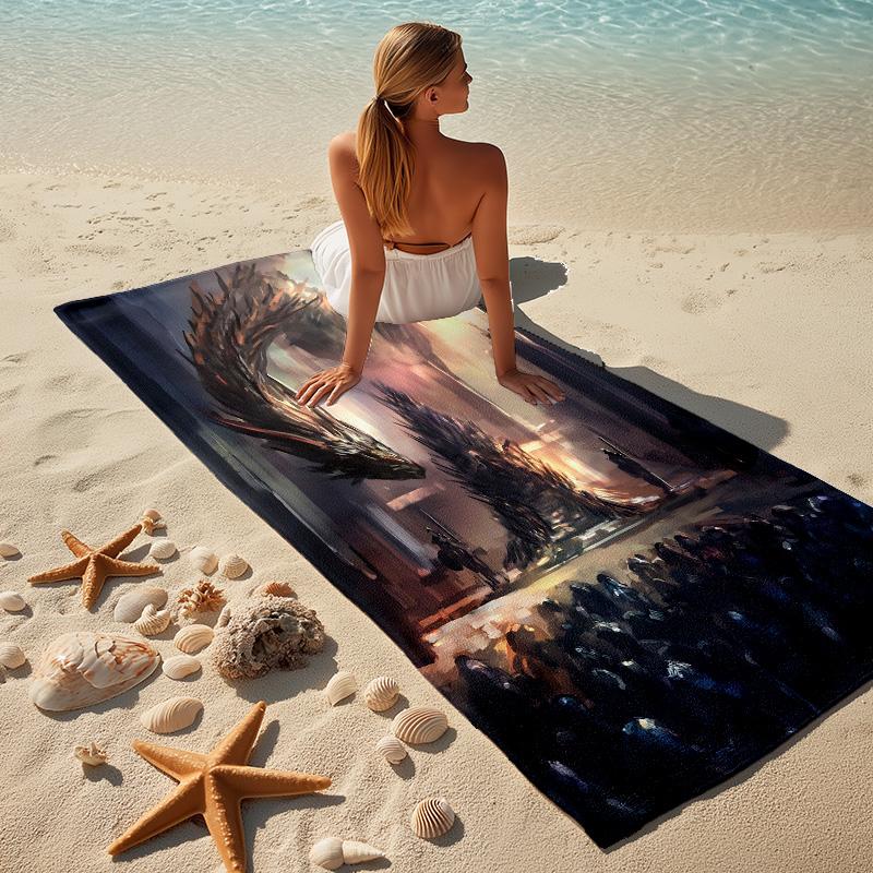 Dragon Battle Stylish Digital Printing Beach Towel Quick Drying Absorbent Blanket For Beach Pool Gym Travel Christmas Gift C9211373