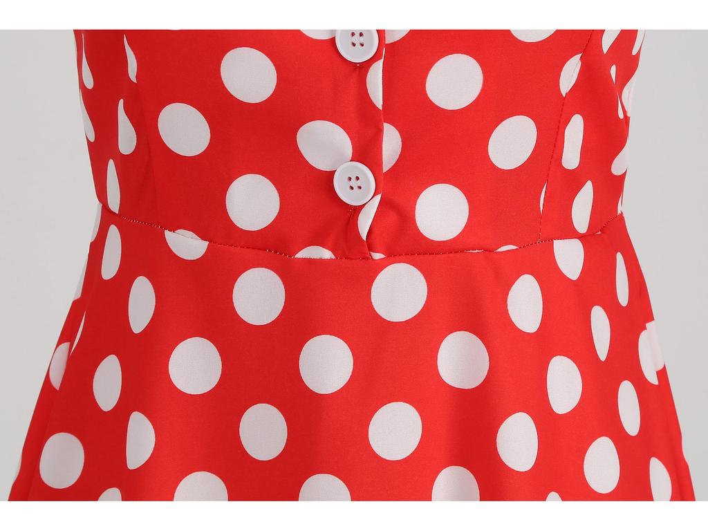 1950er Vintage Polka Dot Neckholder Rückenfreies Swing-Kleid mit Hepburn-Kragen