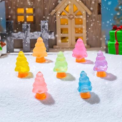 16pcs Glow-in-the-Dark Christmas Tree Decorations Resin Miniature Ornaments Tabletop Outdoor Landscape Figurines Christmas Decor