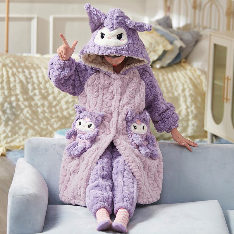 Kids Flannel Pajamas Set Boys Girls Warm Long Sleeve Top And Pants Sleepwear Winter Home Nightwear